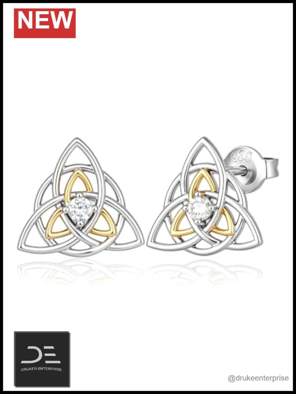 Celtic Knot Stud Earrings 925 Sterling Silver Lab Grown Diamond Irish Jewelry